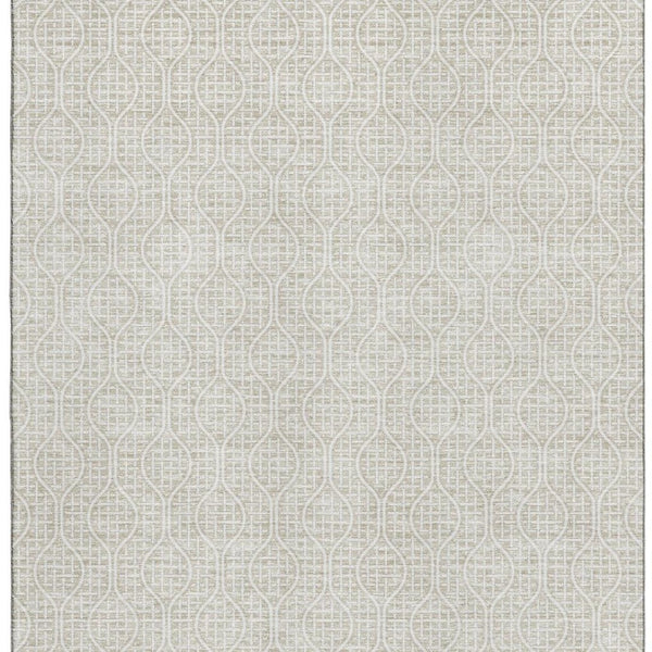HomeRoots 9' X 12' Beige and Ivory Geometric Washable Area Rug - Durable, UV-Protected, Perfect for Families 673602