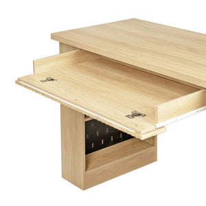 English Elm 55" Fluted White Computer Desk with Power Outlet Pegboard Cabinet and Keyboard Tray W2917P396017