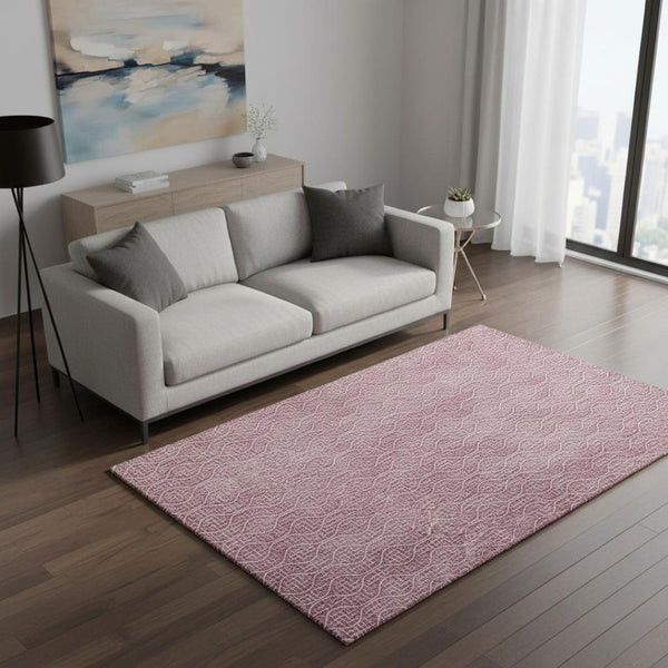 HomeRoots 5' X 8' Blush & Ivory Geometric Area Rug – Washable, UV Protected, Stain Resistant for Modern Homes 673605