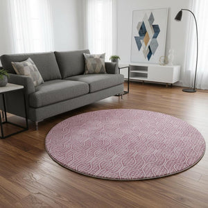 HomeRoots 8' Blush and Ivory Geometric Round Rug - Stylish, Washable, UV-Protected for Family-Friendly Spaces 673606
