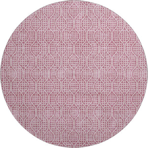 HomeRoots 8' Blush and Ivory Geometric Round Rug - Stylish, Washable, UV-Protected for Family-Friendly Spaces 673606