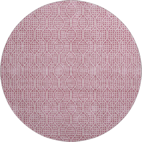 HomeRoots 8' Blush and Ivory Geometric Round Rug - Stylish, Washable, UV-Protected for Family-Friendly Spaces 673606