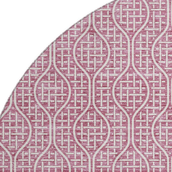 HomeRoots 8' Blush and Ivory Geometric Round Rug - Stylish, Washable, UV-Protected for Family-Friendly Spaces 673606