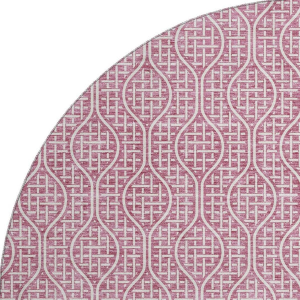 HomeRoots 8' Blush and Ivory Geometric Round Rug - Stylish, Washable, UV-Protected for Family-Friendly Spaces 673606