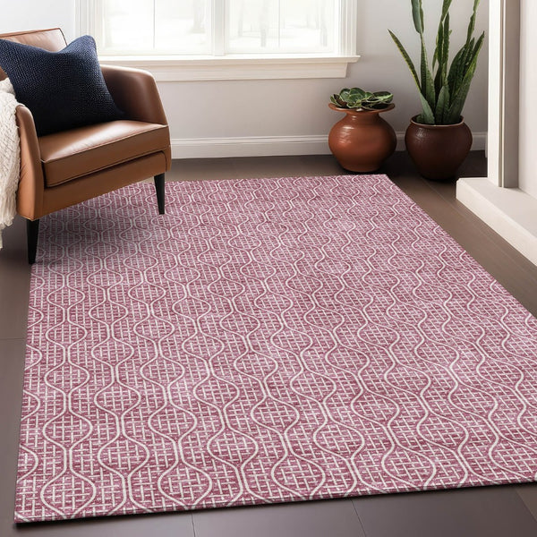 HomeRoots 8' X 10' Stylish Blush & Ivory Geometric Area Rug - Durable, Washable, UV Protected for Modern Homes 673607