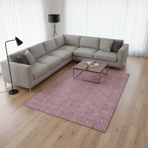 HomeRoots 9' X 12' Blush Ivory Geometric Area Rug - Washable, UV Protected, Stylish & Durable for Homes 673608