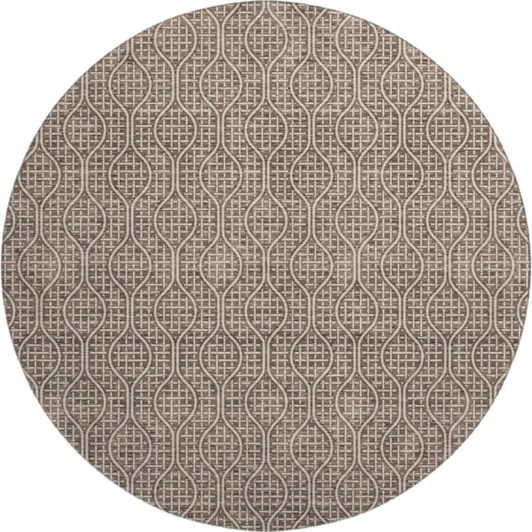 HomeRoots 8' Washable Round Rug with Brown & Beige Geometric Design, UV Protection for Homes with Kids & Pets 673612