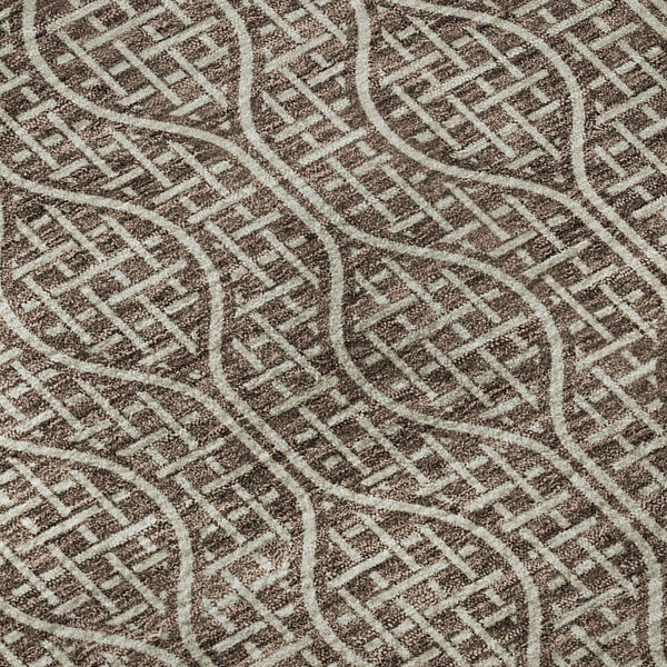 HomeRoots 8' Washable Round Rug with Brown & Beige Geometric Design, UV Protection for Homes with Kids & Pets 673612
