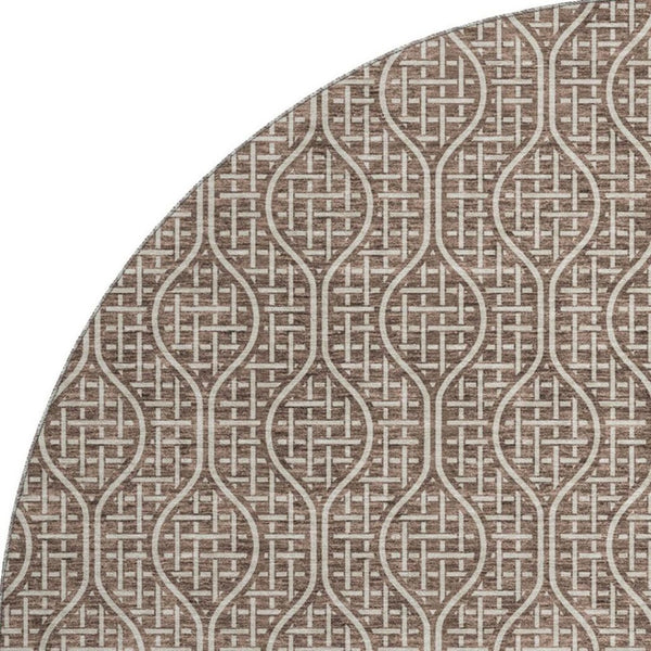 HomeRoots 8' Washable Round Rug with Brown & Beige Geometric Design, UV Protection for Homes with Kids & Pets 673612
