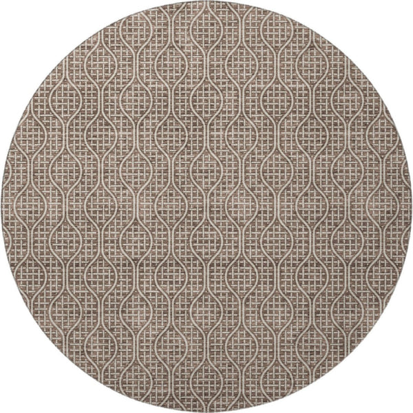 HomeRoots 8' Washable Round Rug with Brown & Beige Geometric Design, UV Protection for Homes with Kids & Pets 673612