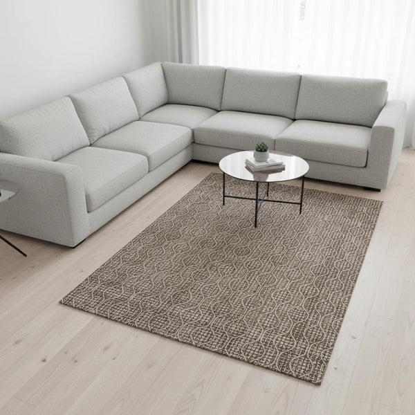 HomeRoots 8' X 10' Brown and Beige Geometric Area Rug - Washable, Stain-Resistant, UV-Protected for Modern Spaces 673613