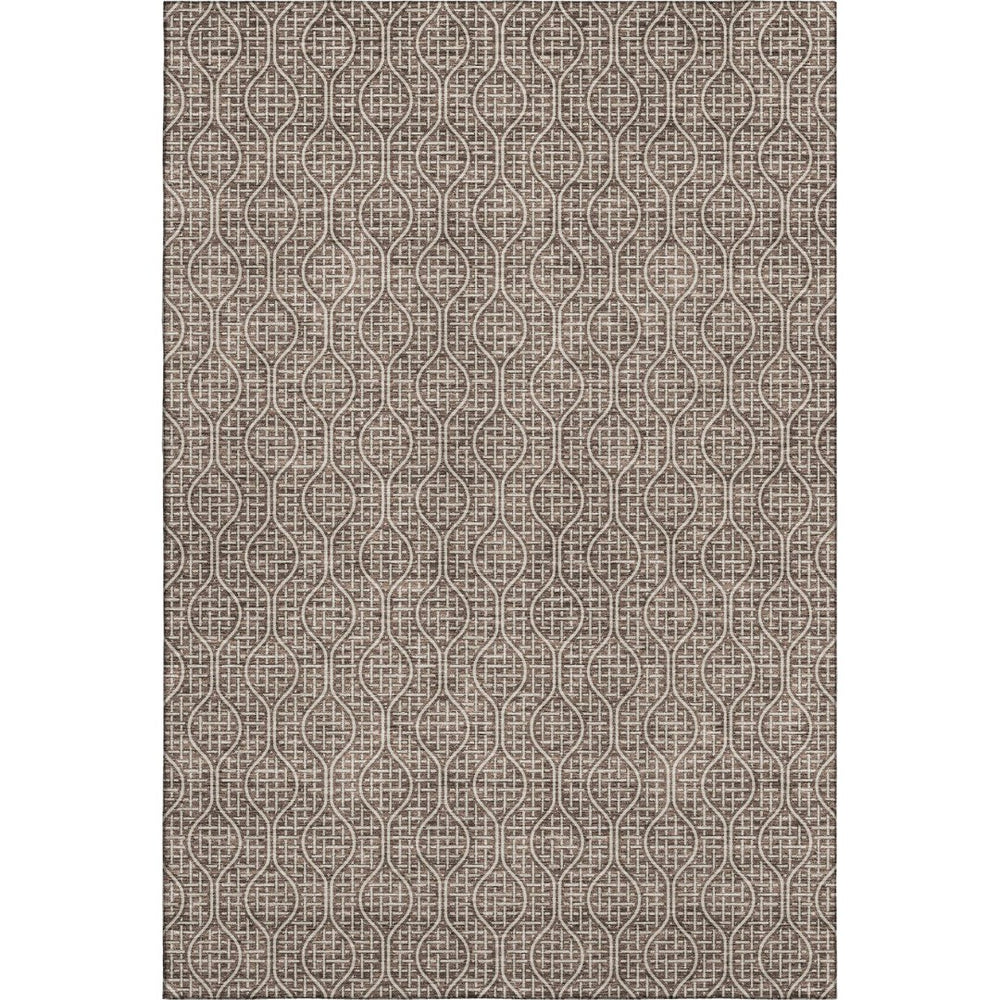 HomeRoots 8' X 10' Brown and Beige Geometric Area Rug - Washable, Stain-Resistant, UV-Protected for Modern Spaces 673613