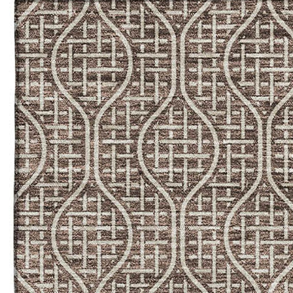 HomeRoots 8' X 10' Brown and Beige Geometric Area Rug - Washable, Stain-Resistant, UV-Protected for Modern Spaces 673613