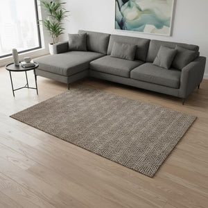 HomeRoots 9' X 12' Brown and Beige Geometric Washable Area Rug - Durable, UV-Protected, Modern Style for Homes 673614