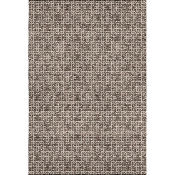 HomeRoots 9' X 12' Brown and Beige Geometric Washable Area Rug - Durable, UV-Protected, Modern Style for Homes 673614