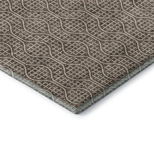 HomeRoots 9' X 12' Brown and Beige Geometric Washable Area Rug - Durable, UV-Protected, Modern Style for Homes 673614
