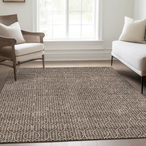 HomeRoots 9' X 12' Brown and Beige Geometric Washable Area Rug - Durable, UV-Protected, Modern Style for Homes 673614