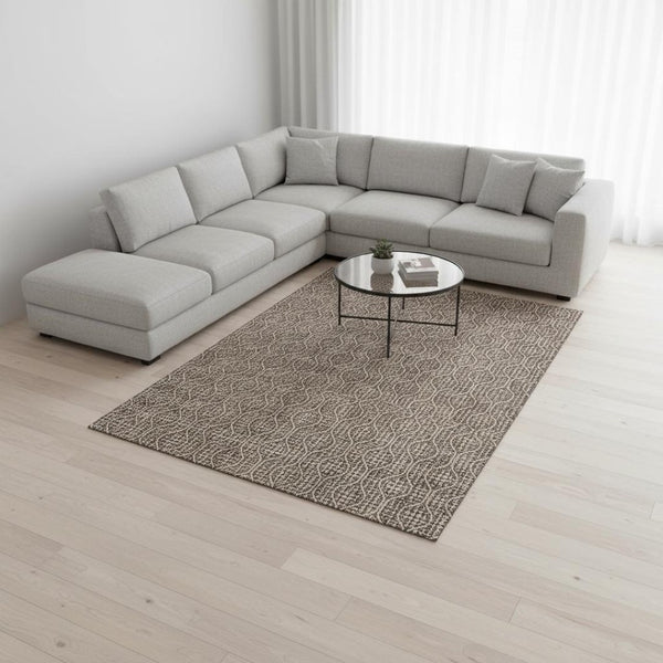HomeRoots 10' X 14' Brown And Beige Geometric Area Rug - Washable, UV-Protected, Durable for High-Traffic Spaces 673615