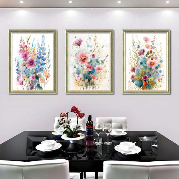 English Elm Set Of 3 Colorful Floral Wall Art – Modern Botanical Prints With Replaceable Canvas In Wood Frames T3976P383167-GIGA