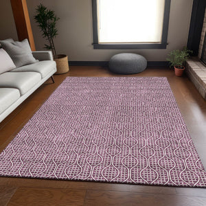 HomeRoots 5' X 8' Stylish Eggplant & Ivory Geometric Area Rug - Washable, UV Protected & Pet-Friendly Design 673617