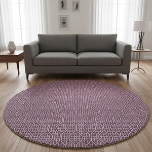 HomeRoots 8' Stylish Eggplant and Ivory Geometric Round Rug – Washable, UV-Protected, Durable for All Spaces 673618