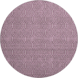 HomeRoots 8' Stylish Eggplant and Ivory Geometric Round Rug – Washable, UV-Protected, Durable for All Spaces 673618