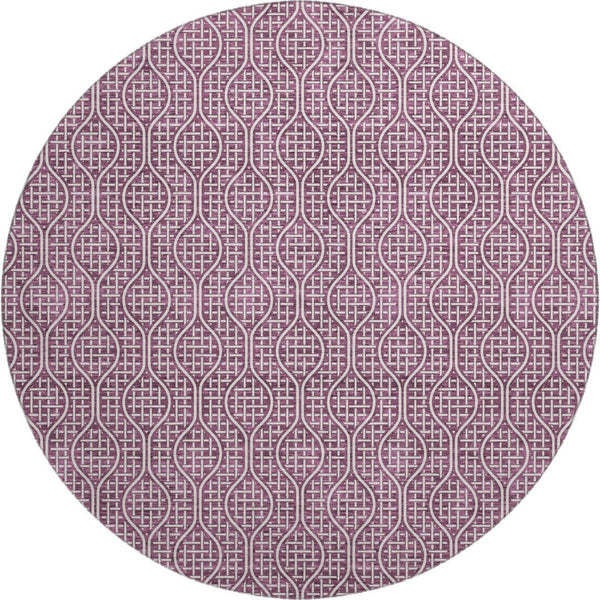 HomeRoots 8' Stylish Eggplant and Ivory Geometric Round Rug – Washable, UV-Protected, Durable for All Spaces 673618