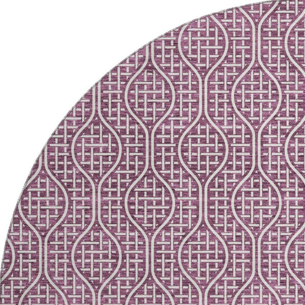 HomeRoots 8' Stylish Eggplant and Ivory Geometric Round Rug – Washable, UV-Protected, Durable for All Spaces 673618