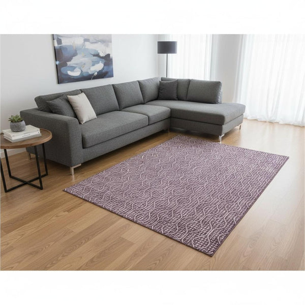 HomeRoots 8' X 10' Eggplant Geometric Area Rug – Washable, UV-Protected, Durable for Homes with Kids & Pets 673619