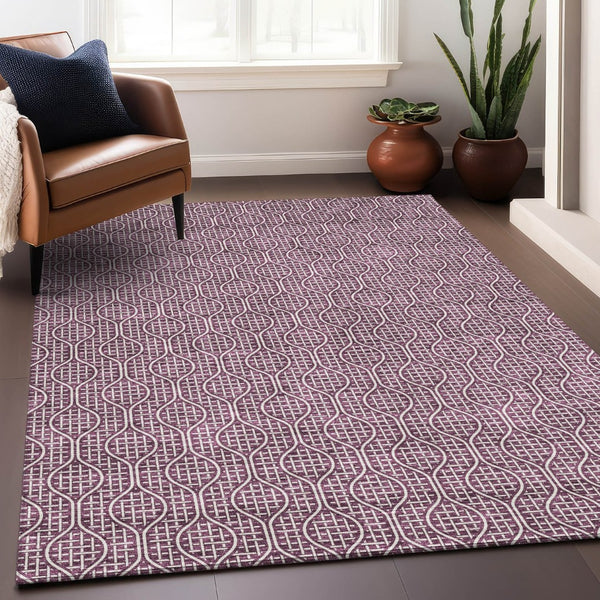 HomeRoots 8' X 10' Eggplant Geometric Area Rug – Washable, UV-Protected, Durable for Homes with Kids & Pets 673619