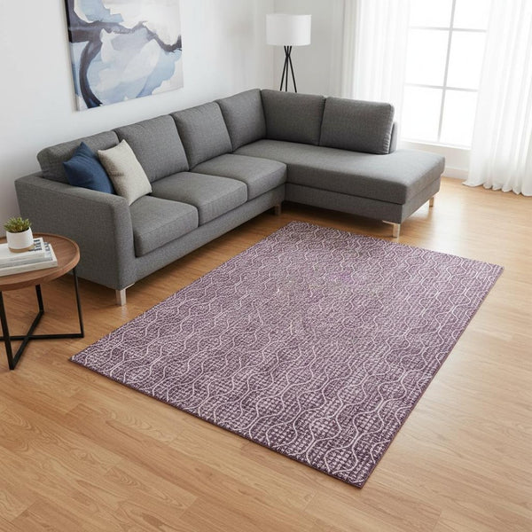 HomeRoots 9' X 12' Eggplant Geometric Area Rug - Durable, Stain-Resistant, UV-Protected for Modern Homes 673620