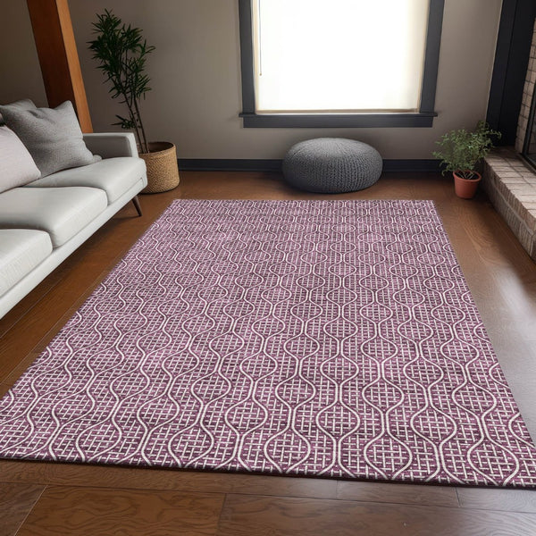 HomeRoots 10' X 14' Eggplant Geometric Area Rug - Stylish, Stain-Resistant & UV Protected for High-Traffic Areas 673621
