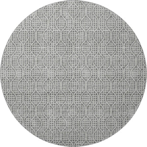 HomeRoots 8' Gray And Ivory Geometric Round Rug - Washable, UV Protected, Perfect for High-Traffic Spaces 673624