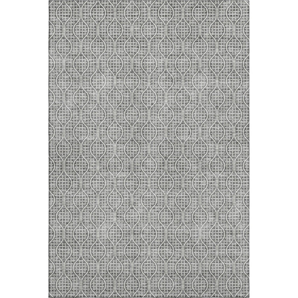 HomeRoots 8' X 10' Gray And Ivory Geometric Washable Area Rug - Durable, Stylish, UV-Protected for High-Traffic Spaces 673625