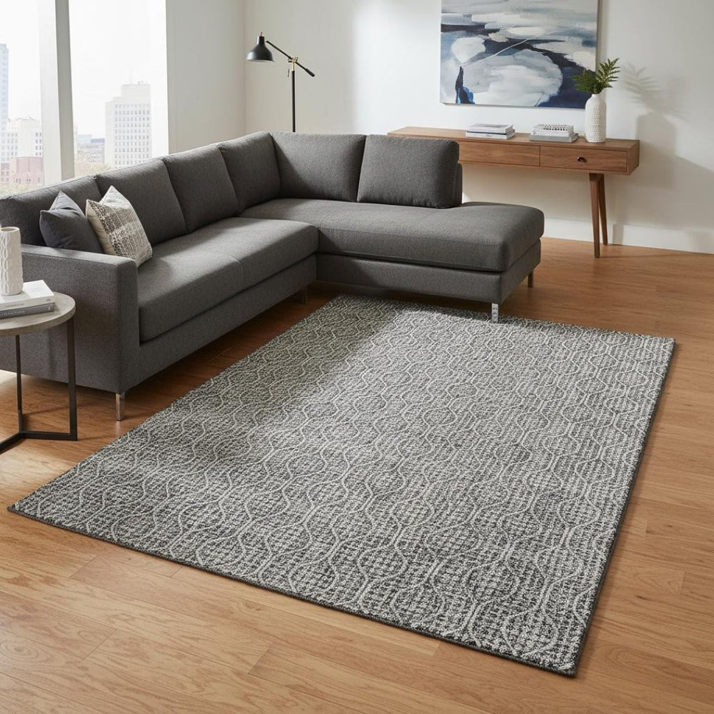 HomeRoots 9' X 12' Gray And Ivory Geometric Area Rug - Durable, Washable, UV-Protected, Stylish Home Essential 673626