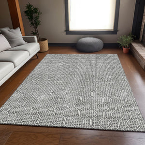 HomeRoots 9' X 12' Gray And Ivory Geometric Area Rug - Durable, Washable, UV-Protected, Stylish Home Essential 673626