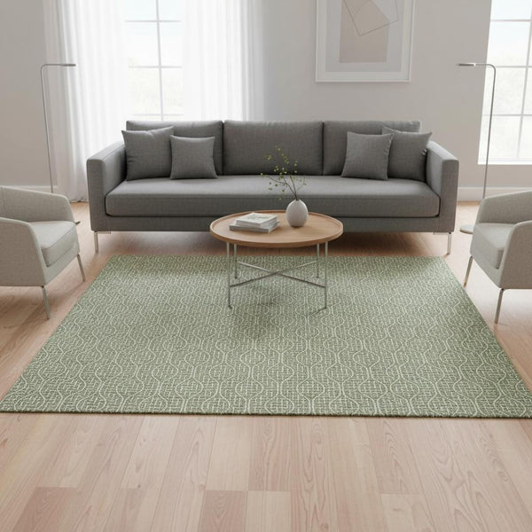 HomeRoots 5' X 8' Green and Ivory Geometric Area Rug - Washable, UV-Protected, Stylish & Durable for Homes 673629