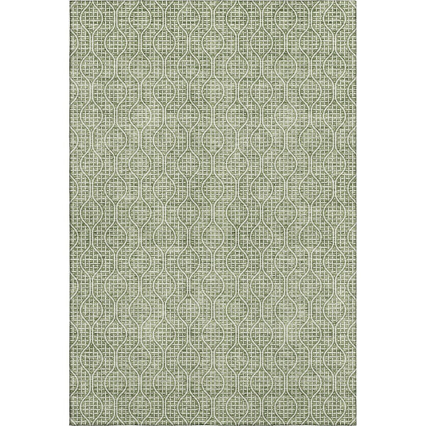 HomeRoots 5' X 8' Green and Ivory Geometric Area Rug - Washable, UV-Protected, Stylish & Durable for Homes 673629