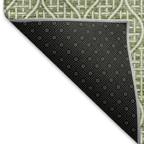 HomeRoots 5' X 8' Green and Ivory Geometric Area Rug - Washable, UV-Protected, Stylish & Durable for Homes 673629