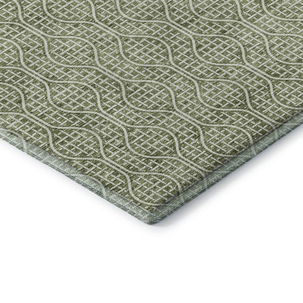 HomeRoots 5' X 8' Green and Ivory Geometric Area Rug - Washable, UV-Protected, Stylish & Durable for Homes 673629