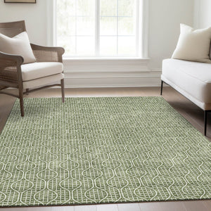 HomeRoots 5' X 8' Green and Ivory Geometric Area Rug - Washable, UV-Protected, Stylish & Durable for Homes 673629