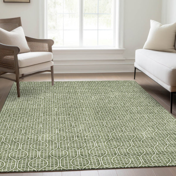 HomeRoots 5' X 8' Green and Ivory Geometric Area Rug - Washable, UV-Protected, Stylish & Durable for Homes 673629
