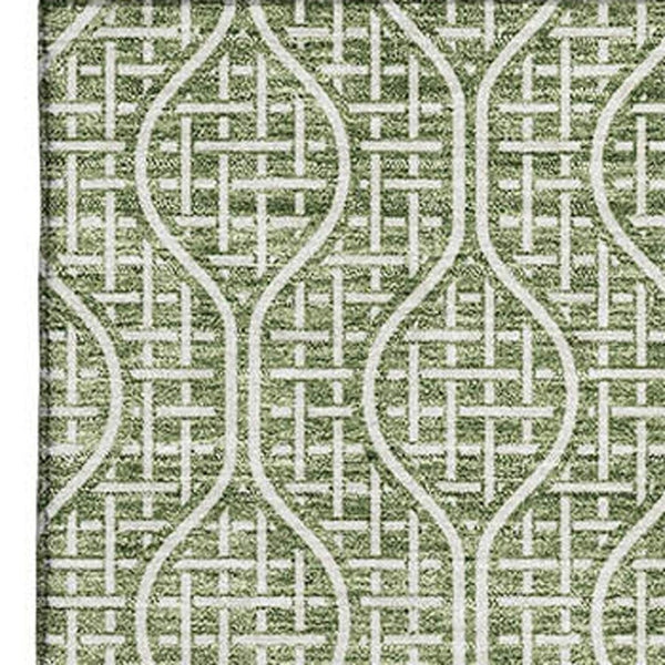 HomeRoots 5' X 8' Green and Ivory Geometric Area Rug - Washable, UV-Protected, Stylish & Durable for Homes 673629