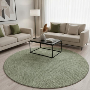 HomeRoots 8' Stylish Green and Ivory Geometric Round Rug - Washable, UV Protected, Perfect for Busy Homes! 673630