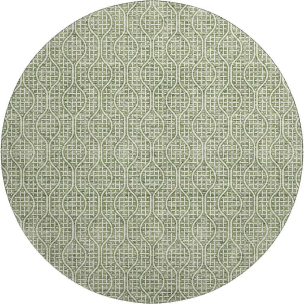 HomeRoots 8' Stylish Green and Ivory Geometric Round Rug - Washable, UV Protected, Perfect for Busy Homes! 673630
