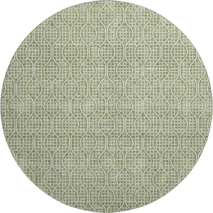 HomeRoots 8' Stylish Green and Ivory Geometric Round Rug - Washable, UV Protected, Perfect for Busy Homes! 673630