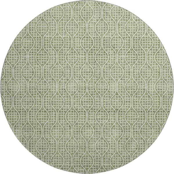 HomeRoots 8' Stylish Green and Ivory Geometric Round Rug - Washable, UV Protected, Perfect for Busy Homes! 673630