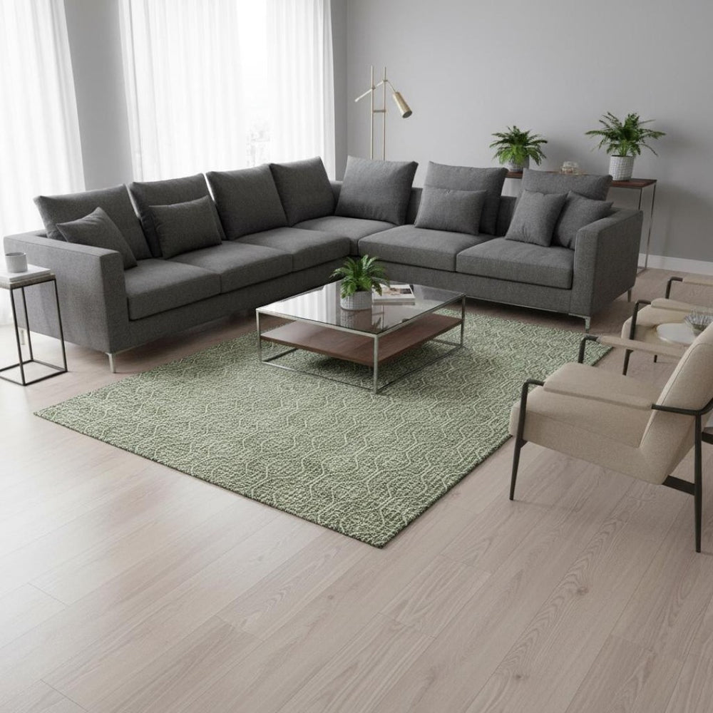 HomeRoots 8' X 10' Stylish Green & Ivory Geometric Area Rug – Washable, UV-Protected, Perfect for Homes with Kids! 673631