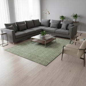 HomeRoots 8' X 10' Stylish Green & Ivory Geometric Area Rug – Washable, UV-Protected, Perfect for Homes with Kids! 673631