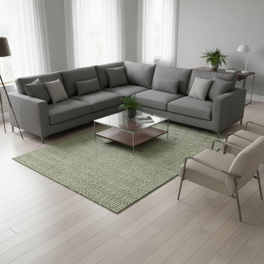 HomeRoots 9' X 12' Geometric Washable Area Rug - Stylish Green & Ivory with UV Protection for Family Homes 673632